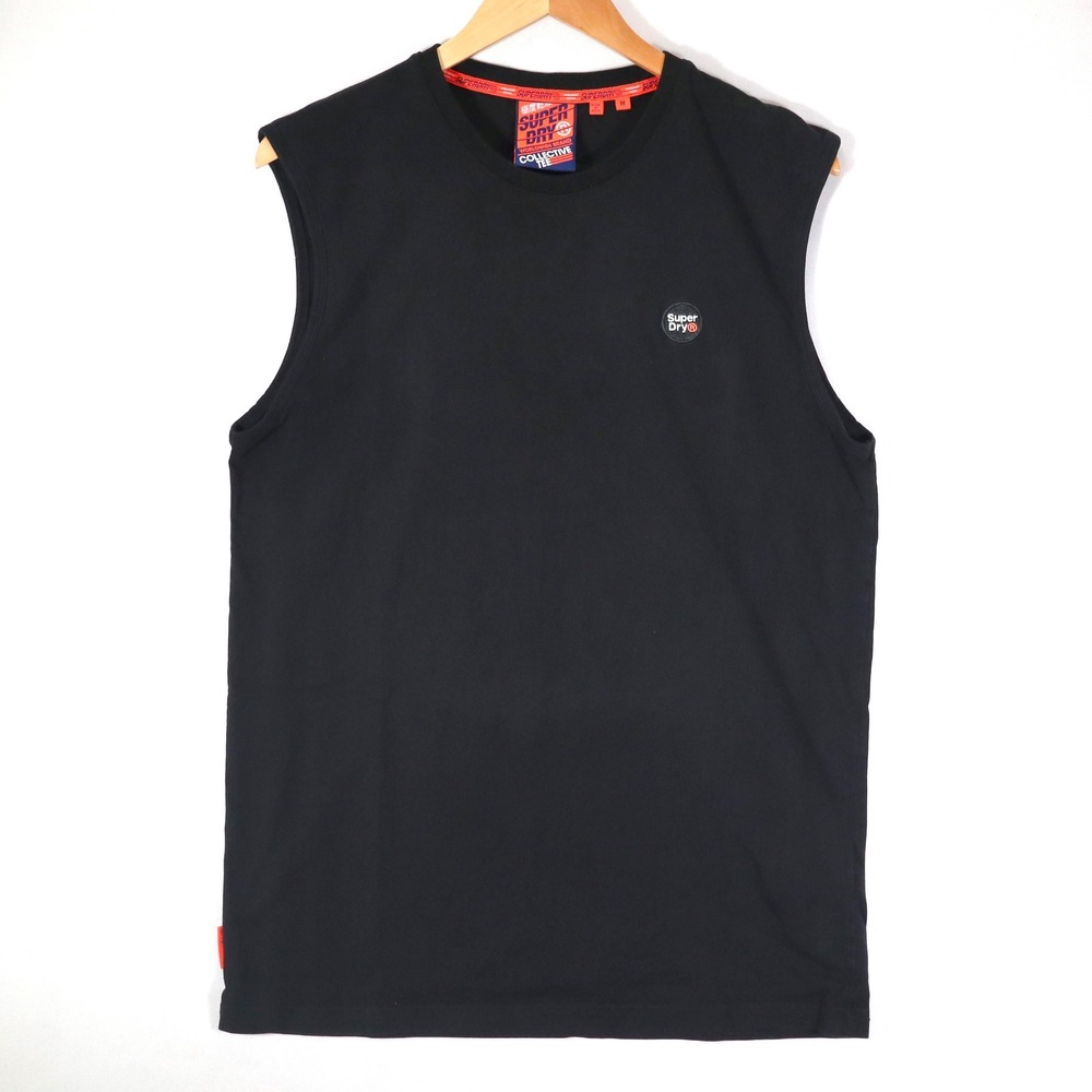 Superdry Collective Tank Top Mens Medium Black Sleeveless Logo Tee Casual Gym M⁠